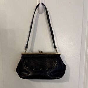 Nine West Black Shoulder Bag with Brass-Tone Frame and Studs